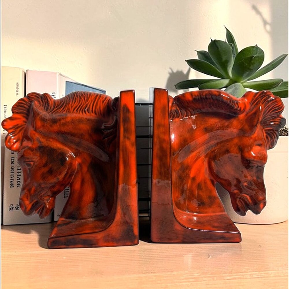 Pair Of Resin Horse Head Bookends Glossy Glaze Finish